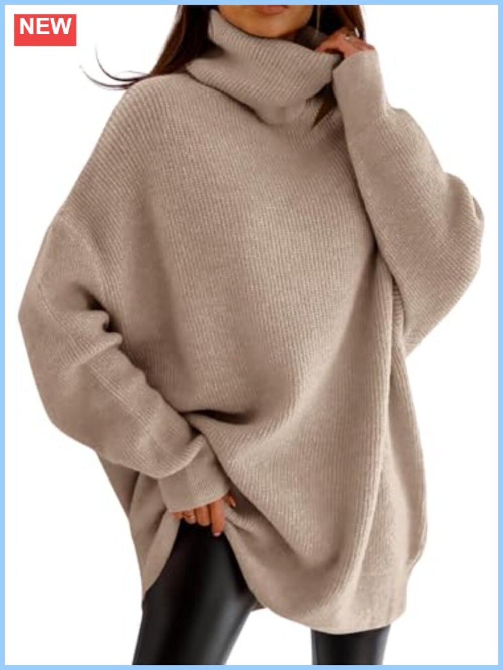 Chunky Oversized Turtleneck Sweater Batwing Drop Shoulder Loose Knit Pullover